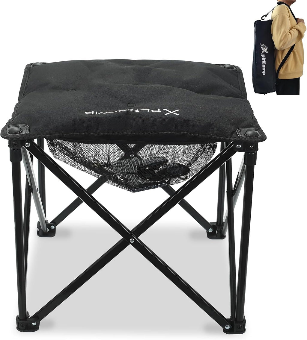 Upgraded Padded Camp Foot Rest, 18.1 Inch Oversized Camping Stool for Lawn Gardening Fishing, 500lbs Heavy Duty Camping Chairs Portable Outdoor Folding Footstool (1, Jet Black-Extra Thick)