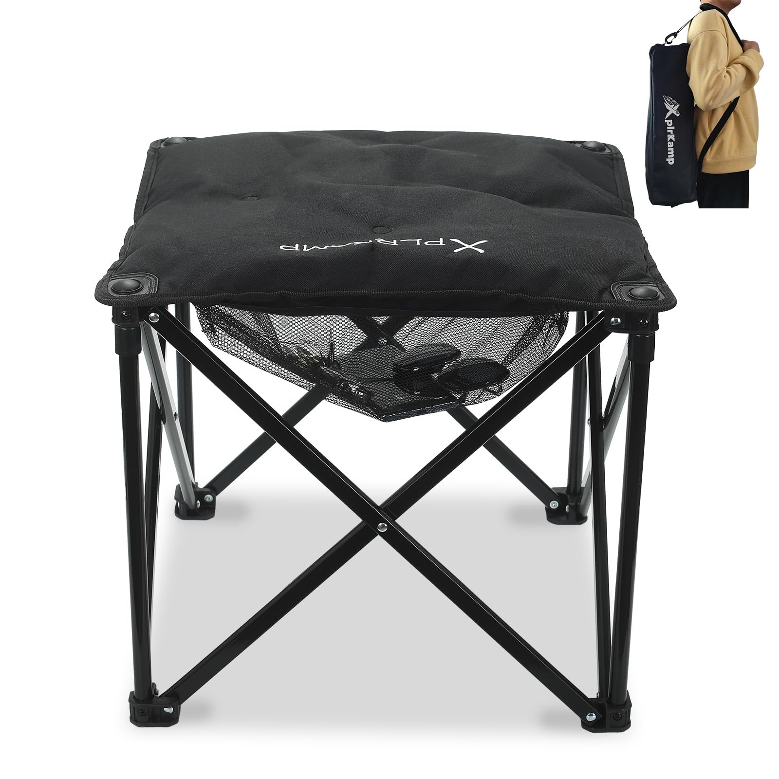 Upgraded Padded Camp Foot Rest, 18.1 Inch Oversized Camping Stool for Lawn Gardening Fishing, 500lbs Heavy Duty Camping Chairs Portable Outdoor Folding Footstool (1, Jet Black-Extra Thick)