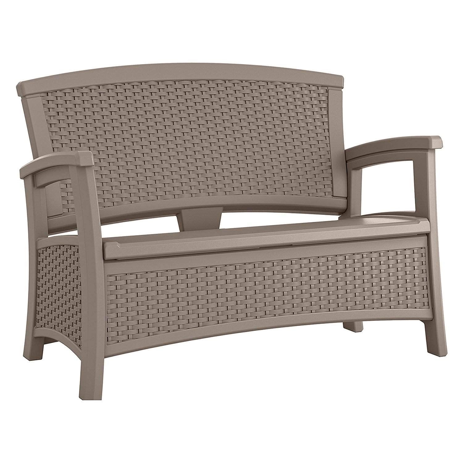 Suncast Outdoor Wicker Love Seat with 23-Gallon Storage, Comfortable Seating for Two, Ergonomic Back Support, All-Weather Furniture for Patio, Deck, and Garden, Java, Made in The USA