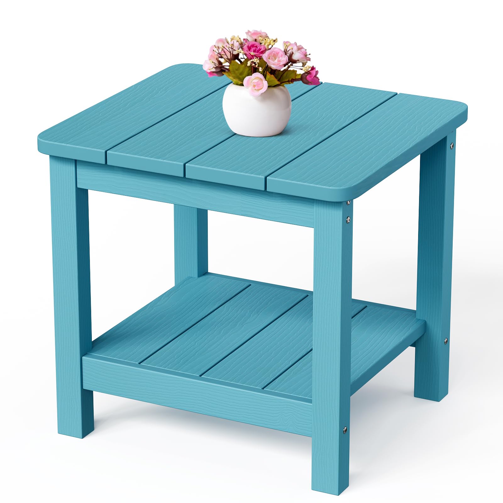 Stoog All-Weather Outdoor Coffee Table, HIPS Patio Coffee Tables for Outdoor, Modern Rectangle End Table for Backyard, Porch, Garden, Pool & Deck, Teak