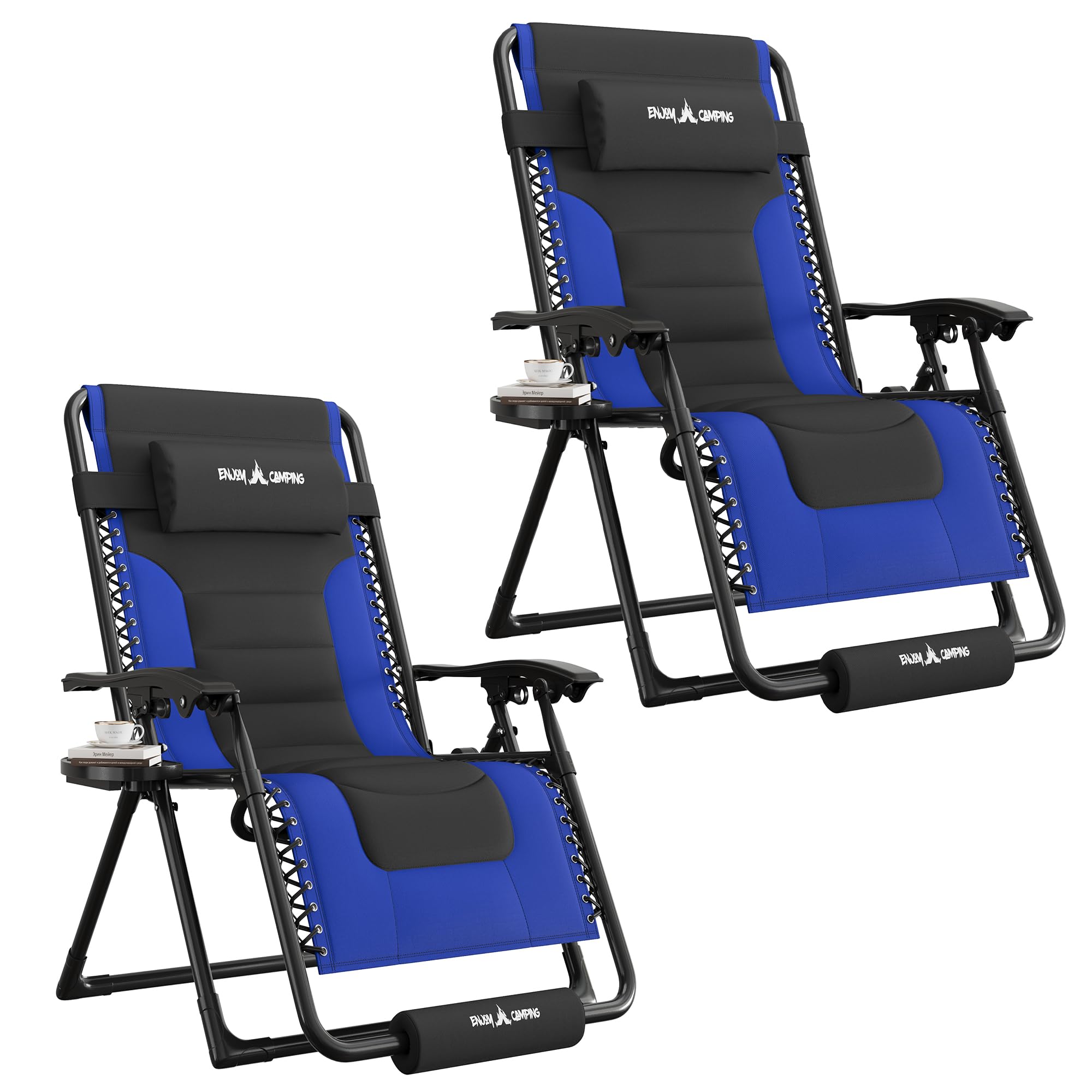 UDPATIO Zero Gravity Chair Oversized Outdoor Anti Gravity Chairs Patio Lounge Folding Adjustable Chair with Cup Holder, Foot Pad & Padded Headrest (2, Blue/Brown, 33in)