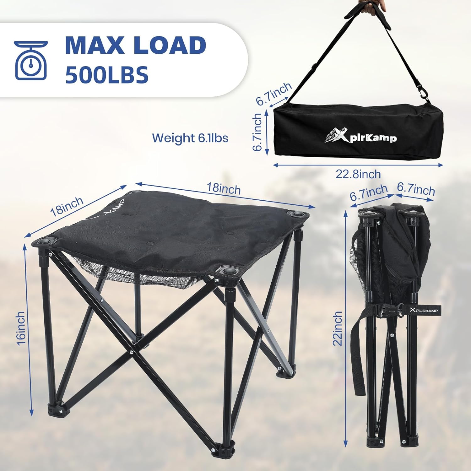 Upgraded Padded Camp Foot Rest, 18.1 Inch Oversized Camping Stool for Lawn Gardening Fishing, 500lbs Heavy Duty Camping Chairs Portable Outdoor Folding Footstool (1, Jet Black-Extra Thick)