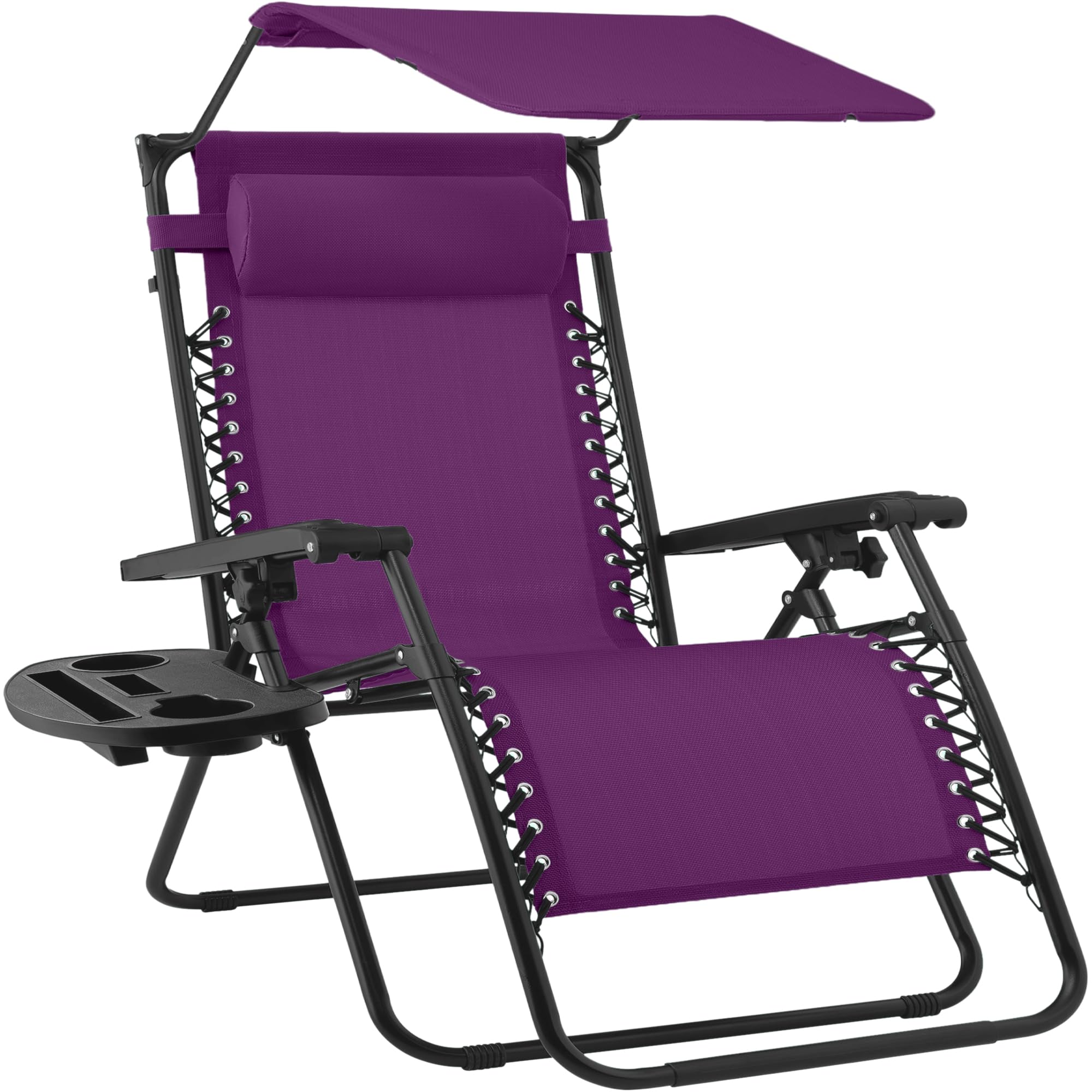 Best Choice Products Folding Zero Gravity Outdoor Recliner Patio Lounge Chair w/Adjustable Canopy Shade, Headrest, Side Accessory Tray, Textilene Mesh - Sage Green