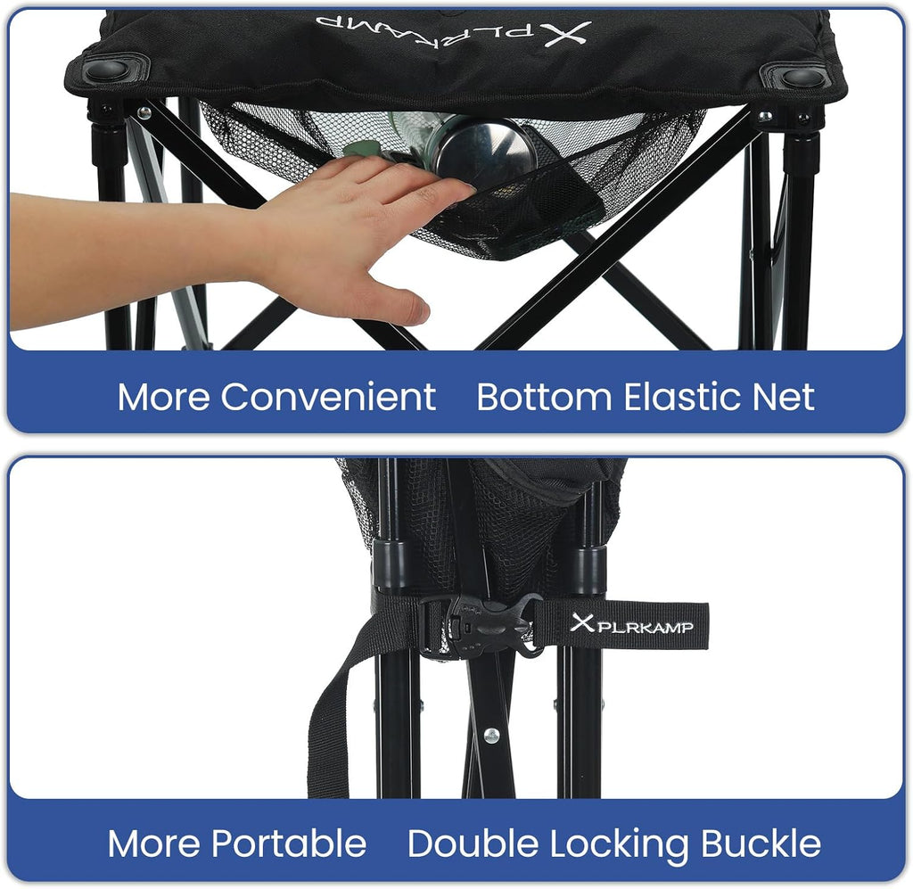 Upgraded Padded Camp Foot Rest, 18.1 Inch Oversized Camping Stool for Lawn Gardening Fishing, 500lbs Heavy Duty Camping Chairs Portable Outdoor Folding Footstool (1, Jet Black-Extra Thick)