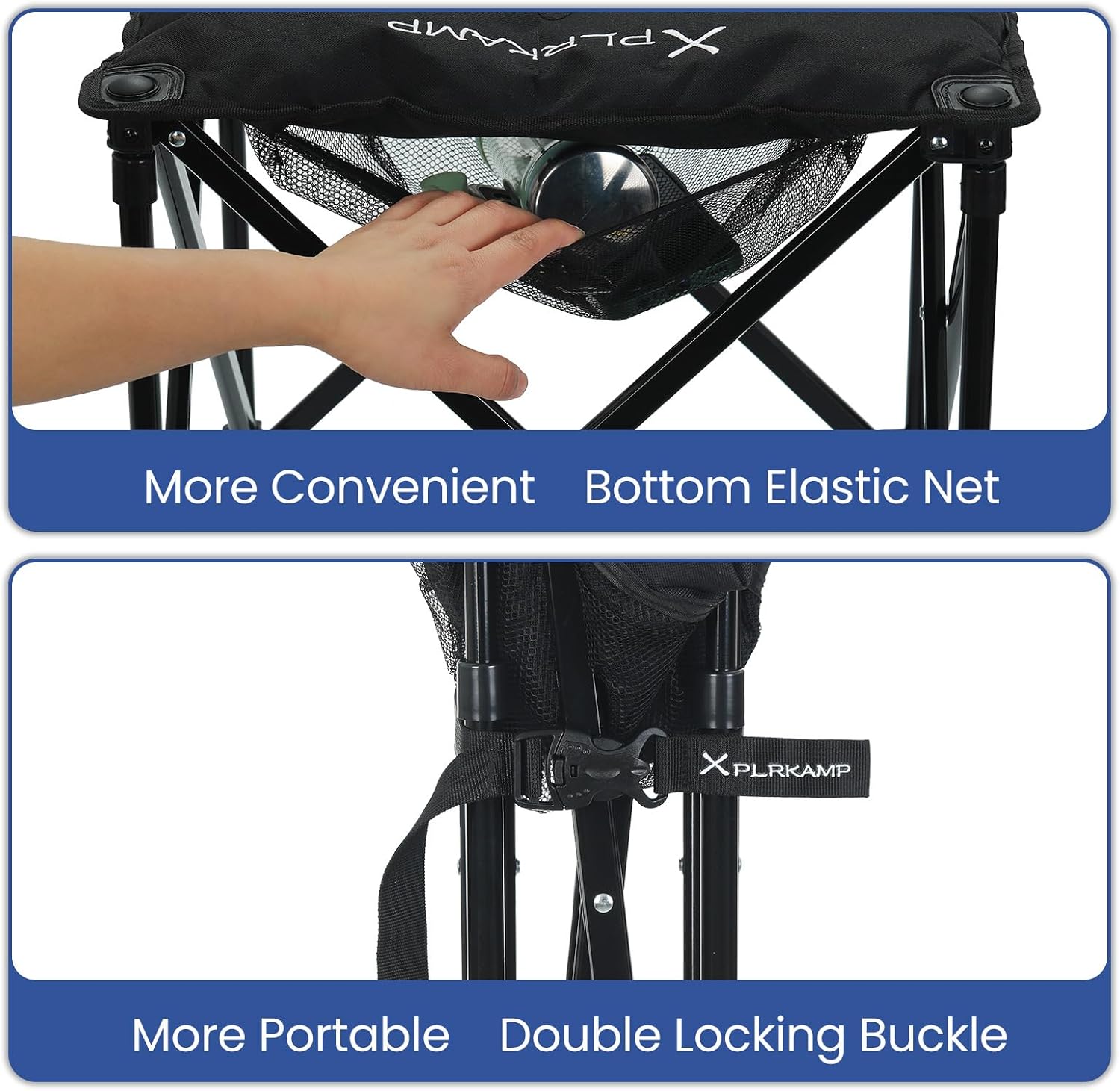 Upgraded Padded Camp Foot Rest, 18.1 Inch Oversized Camping Stool for Lawn Gardening Fishing, 500lbs Heavy Duty Camping Chairs Portable Outdoor Folding Footstool (1, Jet Black-Extra Thick)