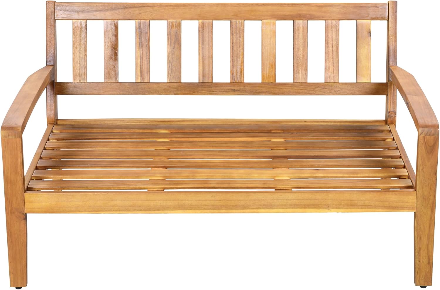 Merax Outdoor Acacia Wood Conversation Set - Patio Loveseat Sofa w/Coushion & Adjastable Feet and Coffee Table with Shelf for Backyard, Lawn, Balcony, Poolside Beige+Teak Finish