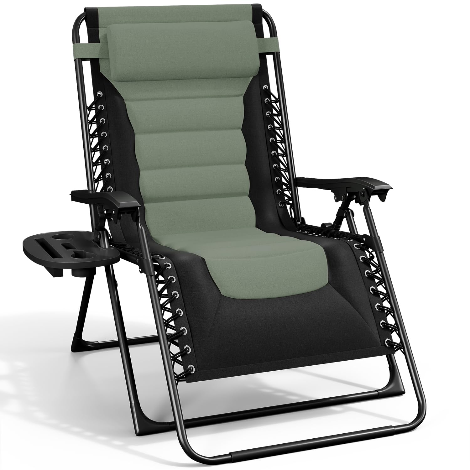 Nestl Outdoor Padded Zero Gravity Chair, Patio Lounge Chair Outdoor Recliner, Oversized Anti Gravity Lounger with Adjustable Headrest and Cup Holder, Foldable for Camping, Yard - Black/Grey