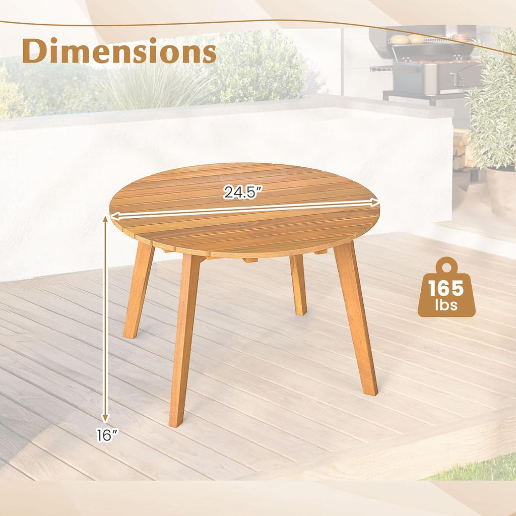 Tangkula Outdoor Side Table, 24.5 Inch Acacia Wood Round Accent Bistro Patio Table with Slatted Tabletop, for Backyard, Balcony, Poolside, Garden (1)