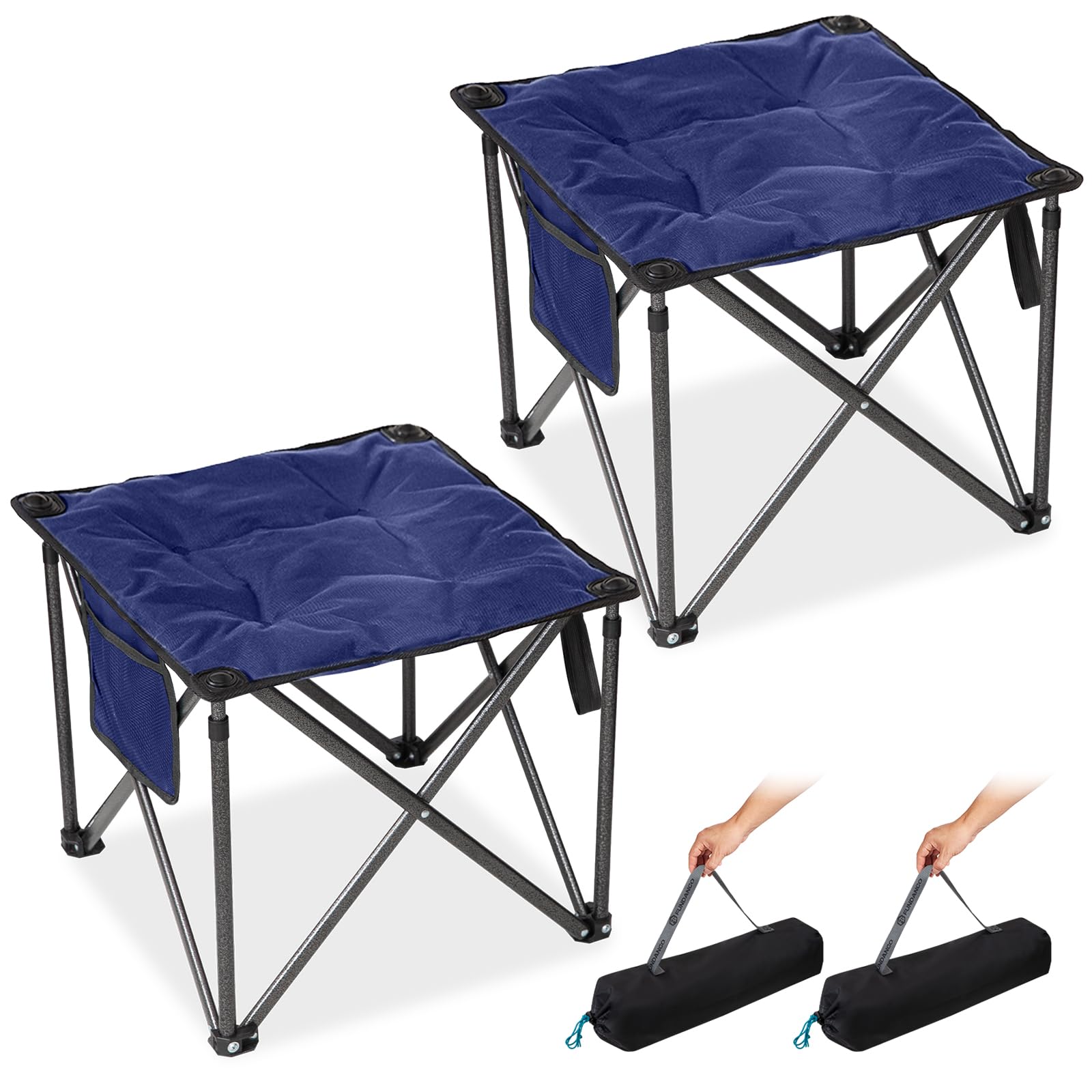 FUNDANGO Oversized Camping Stool for Adults, Thick Padded 18.1 Inch Folding Ottoman Foot Rest, 440 Lbs Heavy Duty Outdoor Camp Chairs with Anti-Slip Foots & Carry Bag for Fishing Lawn Travel (Black)