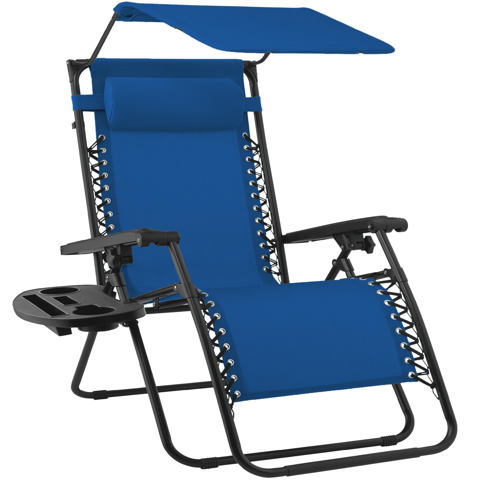 Best Choice Products Folding Zero Gravity Outdoor Recliner Patio Lounge Chair w/Adjustable Canopy Shade, Headrest, Side Accessory Tray, Textilene Mesh - Sage Green