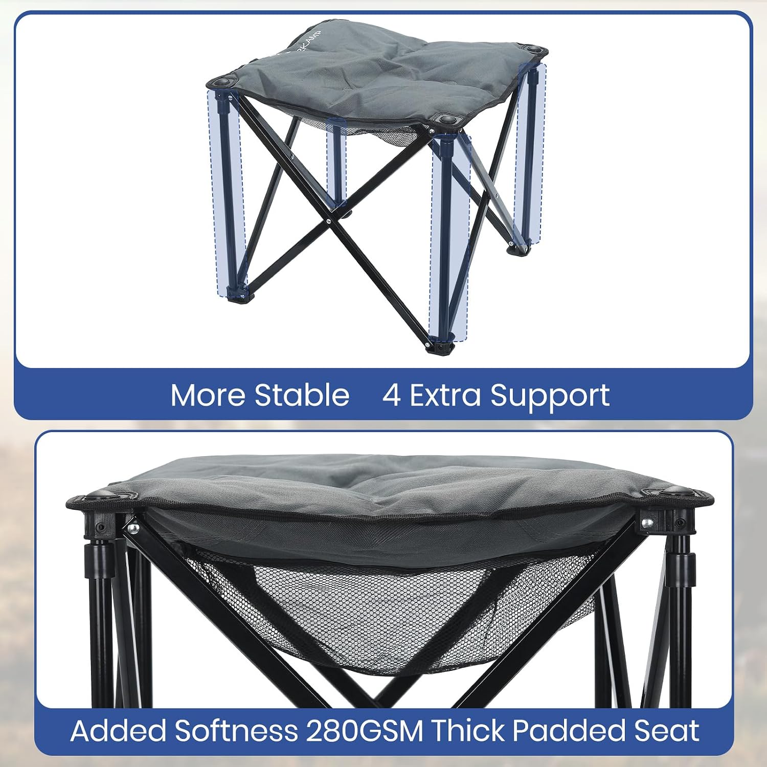 Padded Camping Stool, 18 Inch Oversized Camping Foot Rest, 500lb Outdoor Folding Camp Chair Portable Camping Ottoman for Camping Gardening w/Storage Net, Carry Bag (1, DarkGreen)