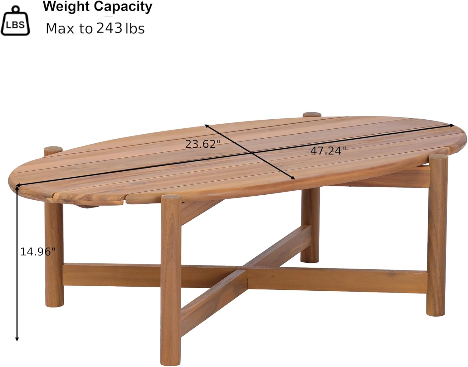 Teak Solid Wood Outdoor Table with Slat Top for Patio