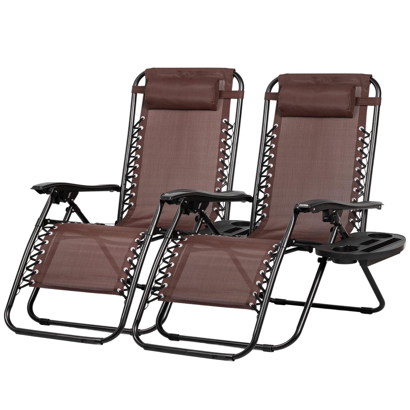 Nazhura Set of 2 Relaxing Recliners Patio Chairs Adjustable Steel Mesh Zero Gravity Lounge Chair Beach Chairs with Pillow and Cup Holder Black