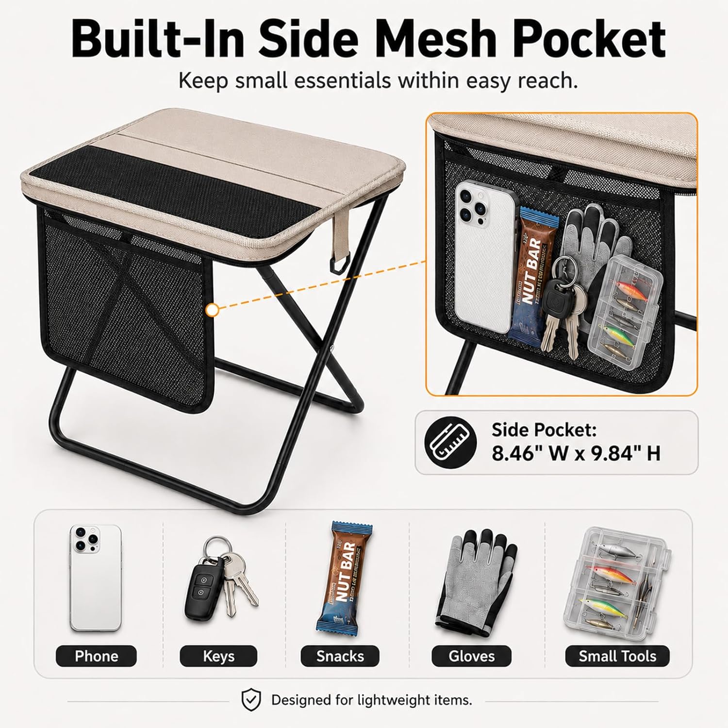 Portable Folding Stool for Adults, 2 Pack Foldable Backpack Stools with Shoulder Strap, 1.77 lb Lightweight Camping Stools, Compact Travel Seats for Fishing, Hiking, Gardening, Festivals, Khaki
