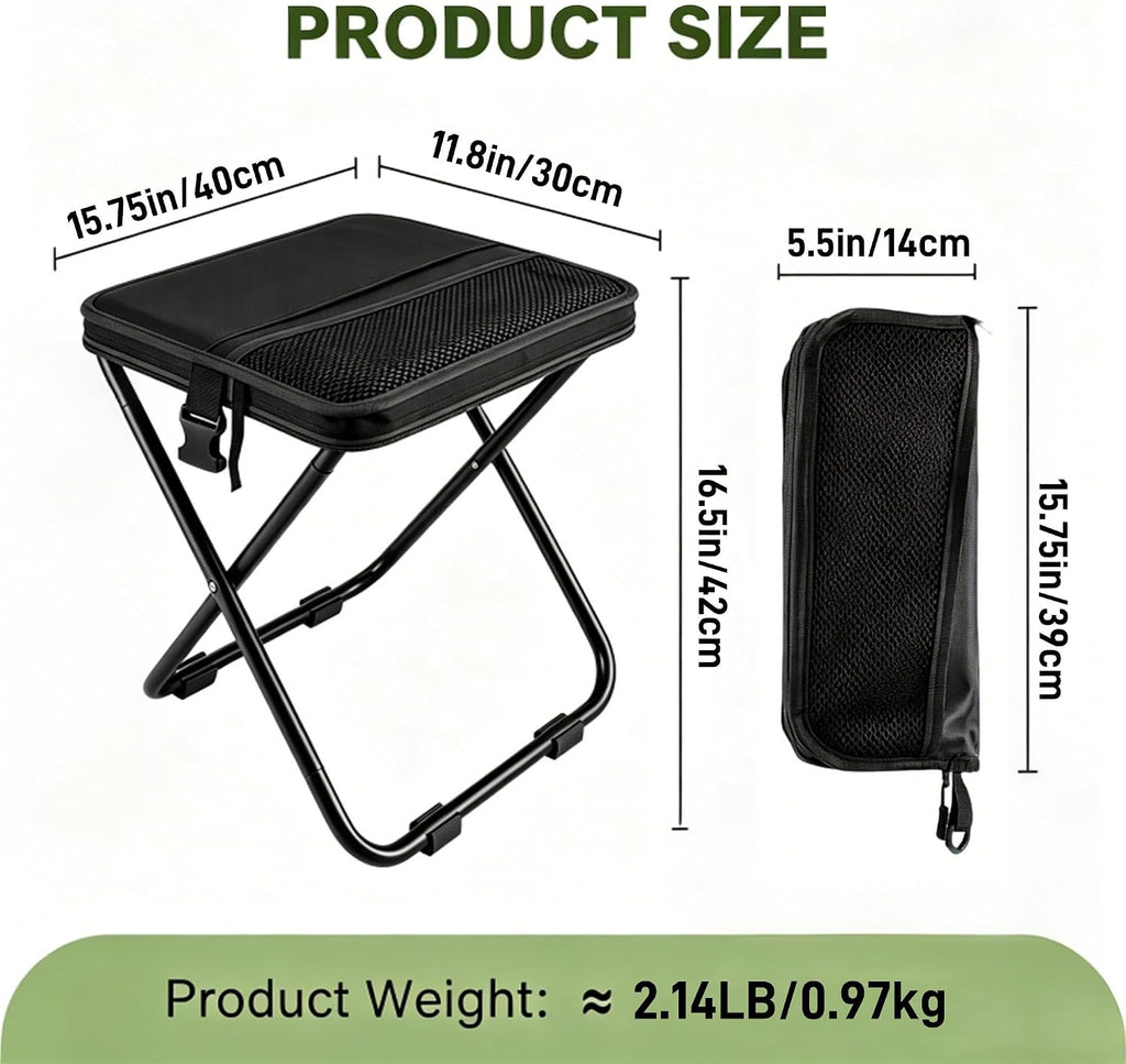 Foldable Camping Stool, Heavy Duty Thickened Collapsible Portable Pocket Chair, Compact Pocket Size Travel Seat for Hiking, Fishing, Picnic and Outdoor Activities (L15*W12*H16in)