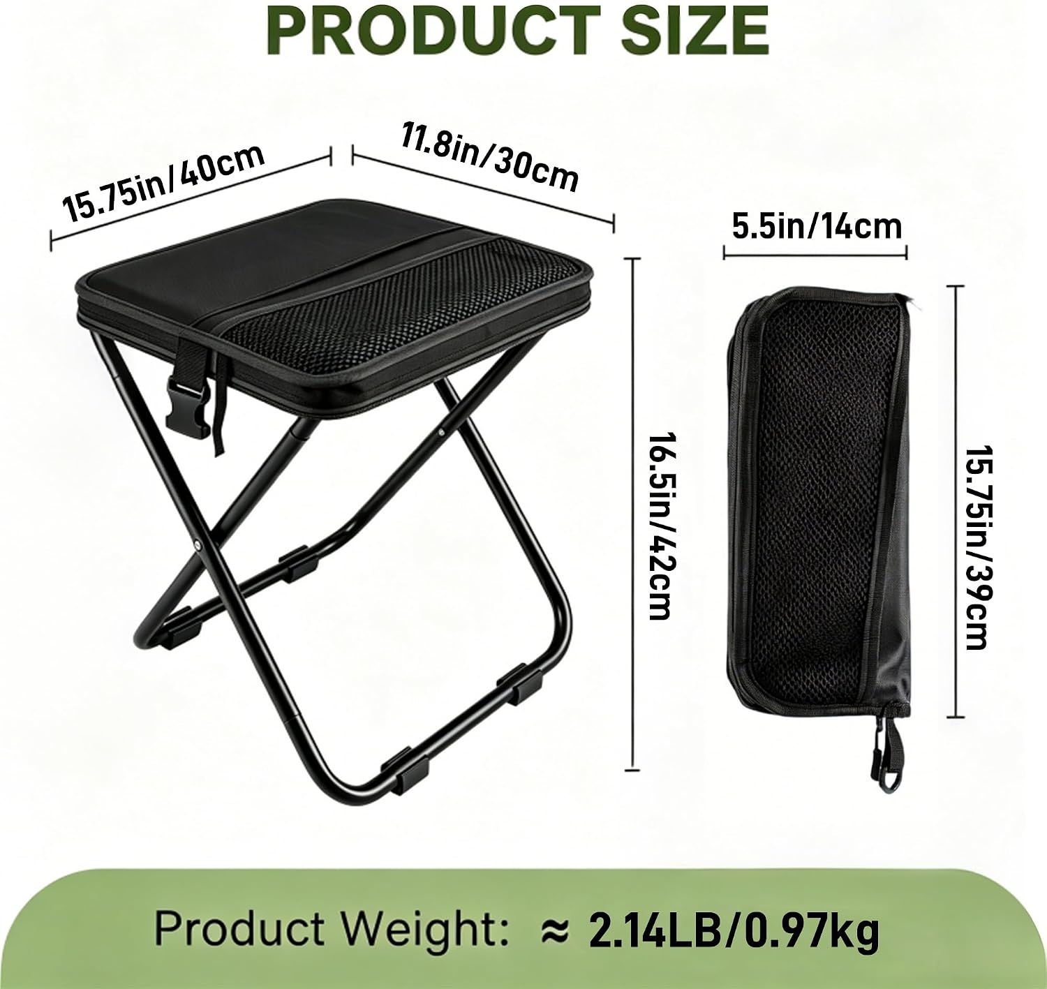 Foldable Camping Stool, Heavy Duty Thickened Collapsible Portable Pocket Chair, Compact Pocket Size Travel Seat for Hiking, Fishing, Picnic and Outdoor Activities (L15*W12*H16in)