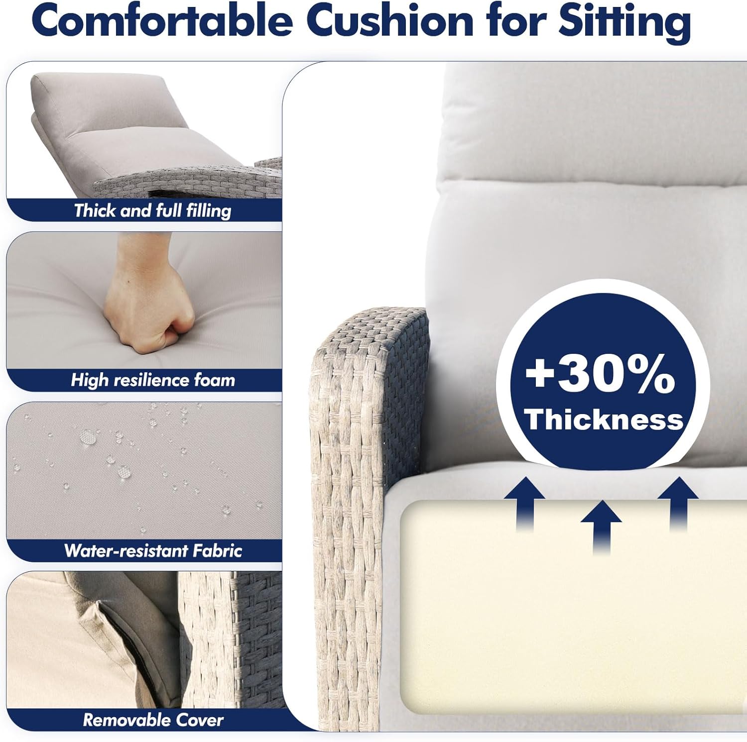 ZZW Outdoor Recliner Chair, Wicker Patio Recliners with Adjustable Backrest and Extended Foot Rest, Reclining Patio Chairs with Flip Table & Removable Cushion Cover for Porch