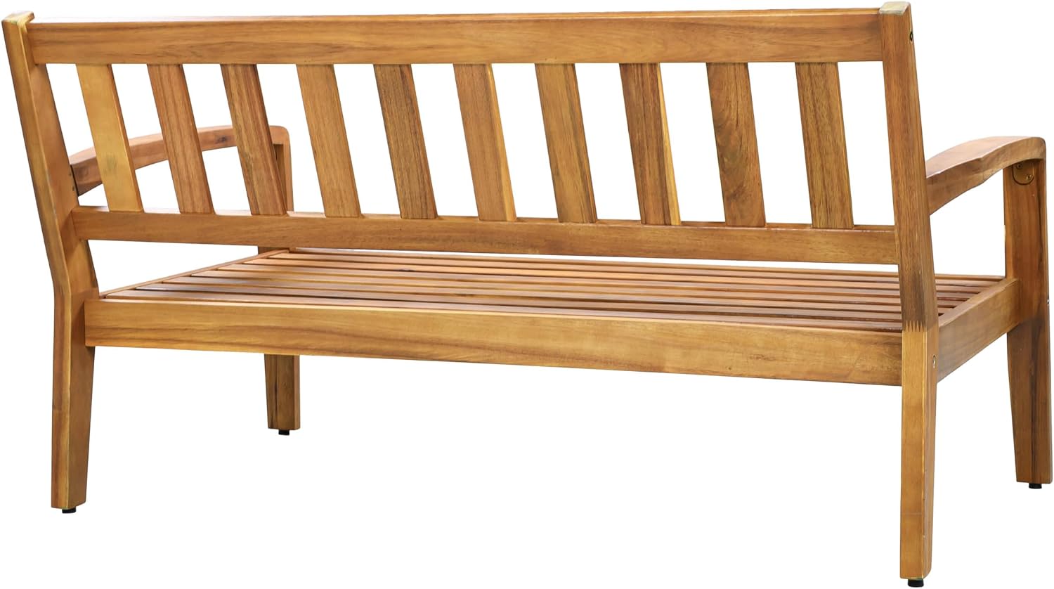 Merax Outdoor Acacia Wood Conversation Set - Patio Loveseat Sofa w/Coushion & Adjastable Feet and Coffee Table with Shelf for Backyard, Lawn, Balcony, Poolside Beige+Teak Finish