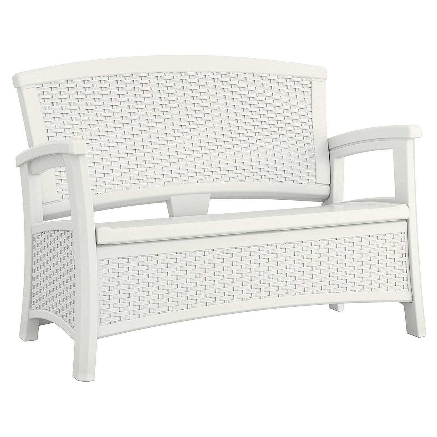 Suncast Outdoor Wicker Love Seat with 23-Gallon Storage, Comfortable Seating for Two, Ergonomic Back Support, All-Weather Furniture for Patio, Deck, and Garden, Java, Made in The USA