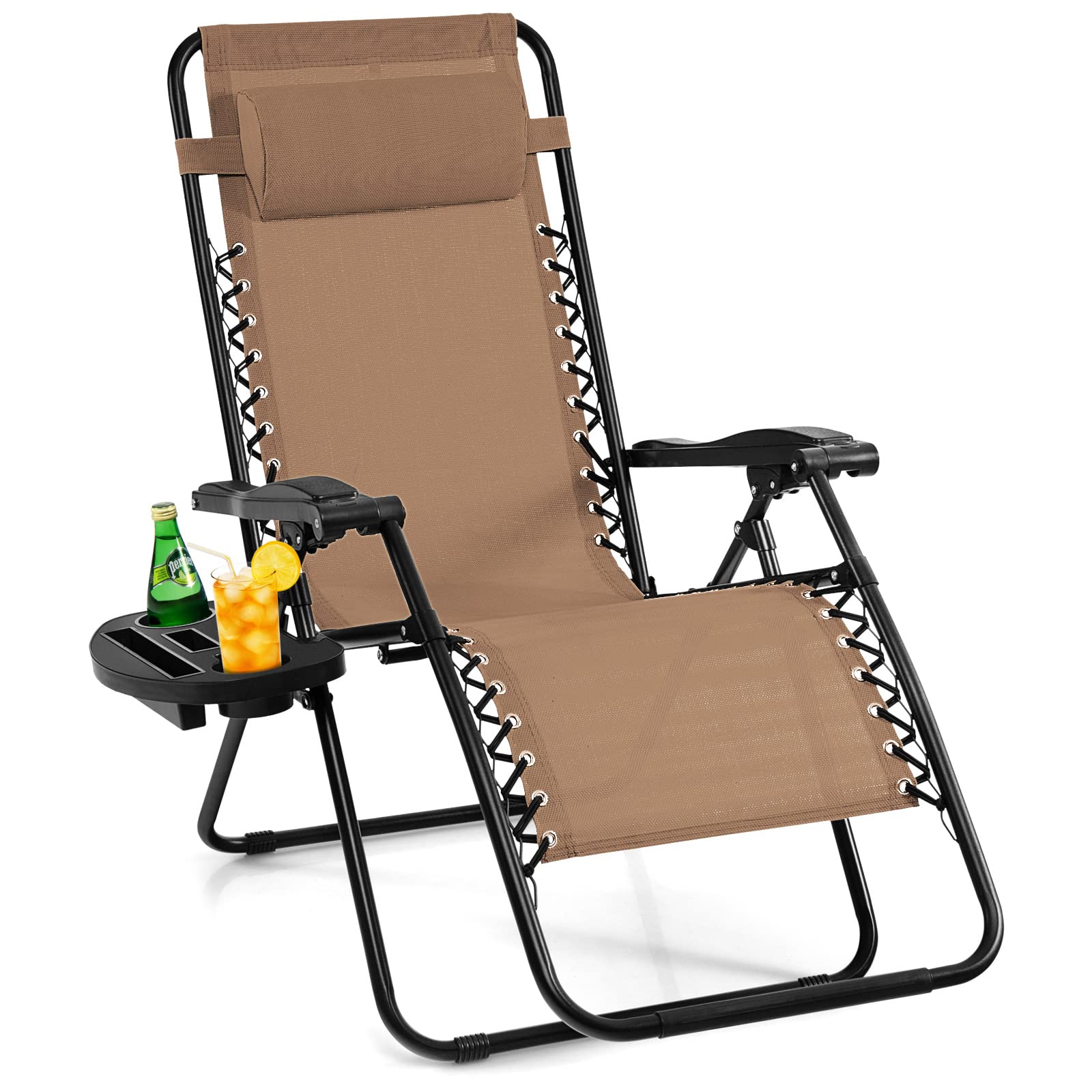 Giantex Zero Gravity Reclining Chair, Outdoor Patio Recliner with Cup Holder & Removable Pillow, Adjustable Backrest, Indoor Lounge Chair for Backyard, Garden, Poolside (Green)
