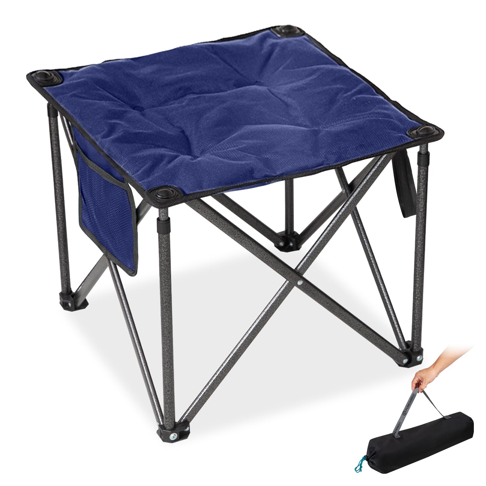 FUNDANGO Oversized Camping Stool for Adults, Thick Padded 18.1 Inch Folding Ottoman Foot Rest, 440 Lbs Heavy Duty Outdoor Camp Chairs with Anti-Slip Foots & Carry Bag for Fishing Lawn Travel (Black)