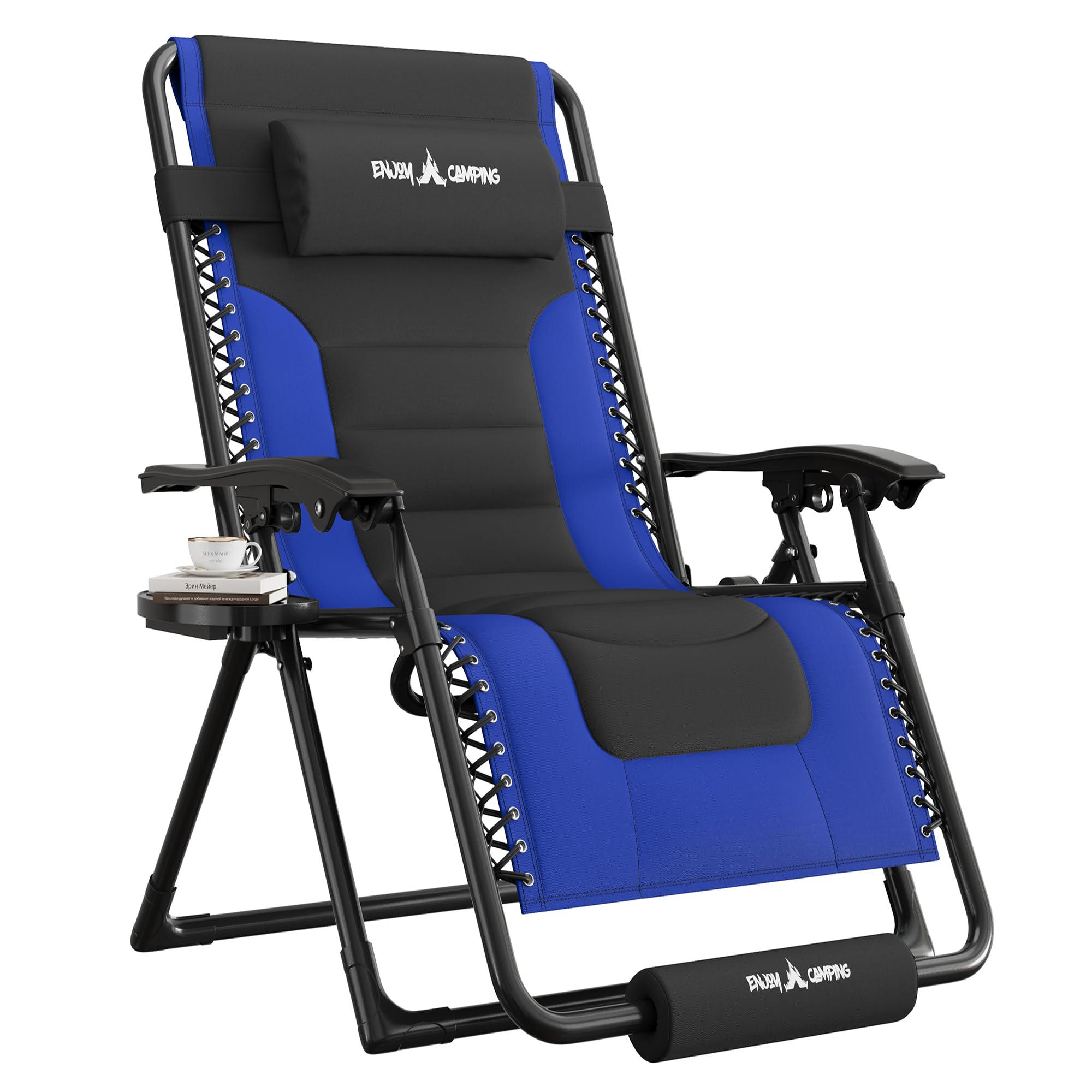 UDPATIO Zero Gravity Chair Oversized Outdoor Anti Gravity Chairs Patio Lounge Folding Adjustable Chair with Cup Holder, Foot Pad & Padded Headrest (2, Blue/Brown, 33in)