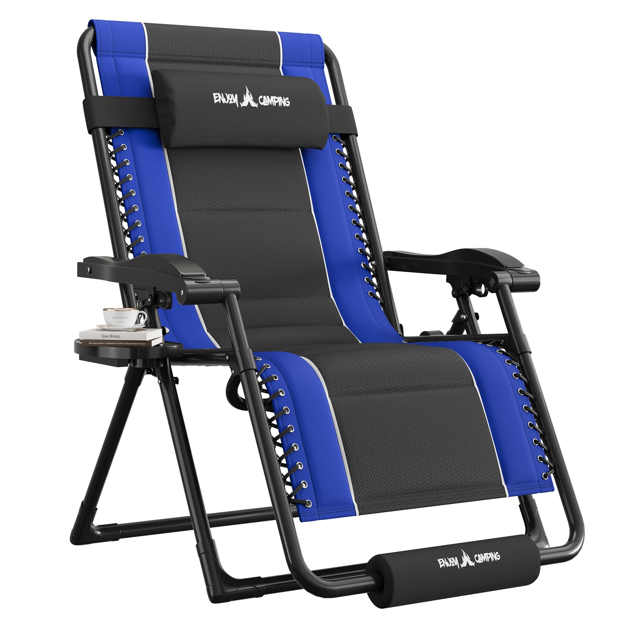 UDPATIO Zero Gravity Chair Oversized Outdoor Anti Gravity Chairs Patio Lounge Folding Adjustable Chair with Cup Holder, Foot Pad & Padded Headrest (2, Blue/Brown, 33in)