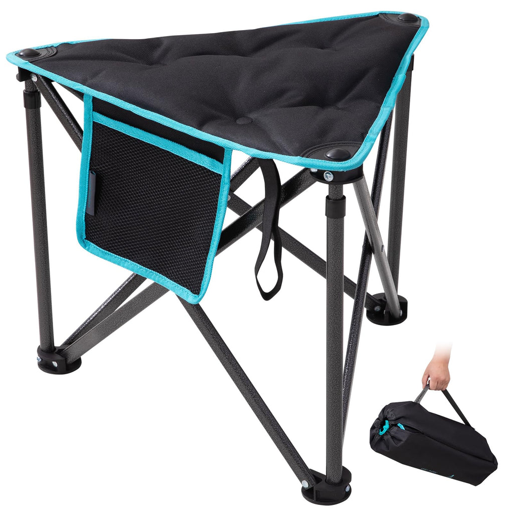 FUNDANGO Oversized Camping Stool for Adults, Thick Padded 18.1 Inch Folding Ottoman Foot Rest, 440 Lbs Heavy Duty Outdoor Camp Chairs with Anti-Slip Foots & Carry Bag for Fishing Lawn Travel (Black)