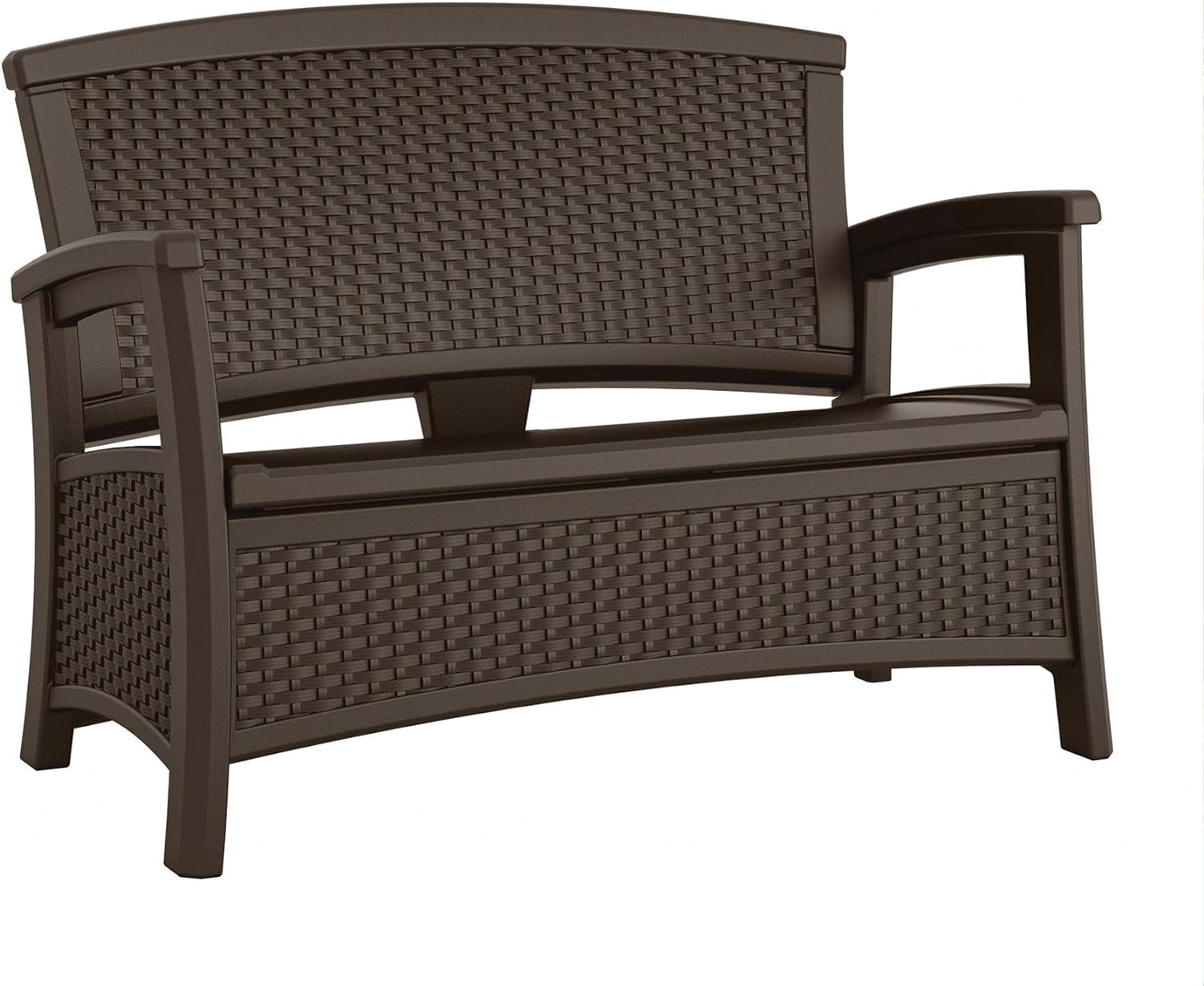 Suncast Outdoor Wicker Love Seat with 23-Gallon Storage, Comfortable Seating for Two, Ergonomic Back Support, All-Weather Furniture for Patio, Deck, and Garden, Java, Made in The USA