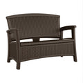 Suncast Outdoor Wicker Love Seat with 23-Gallon Storage, Comfortable Seating for Two, Ergonomic Back Support, All-Weather Furniture for Patio, Deck, and Garden, Java, Made in The USA