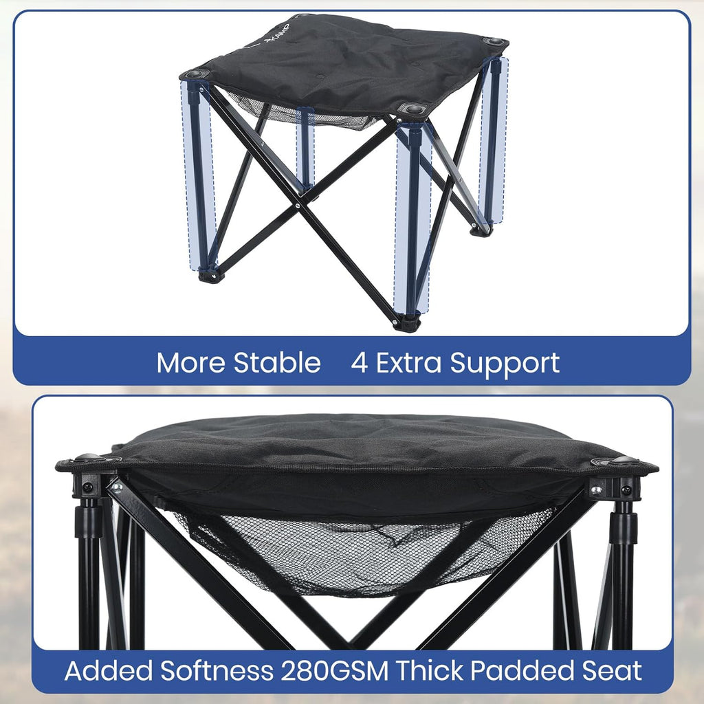 Upgraded Padded Camp Foot Rest, 18.1 Inch Oversized Camping Stool for Lawn Gardening Fishing, 500lbs Heavy Duty Camping Chairs Portable Outdoor Folding Footstool (1, Jet Black-Extra Thick)