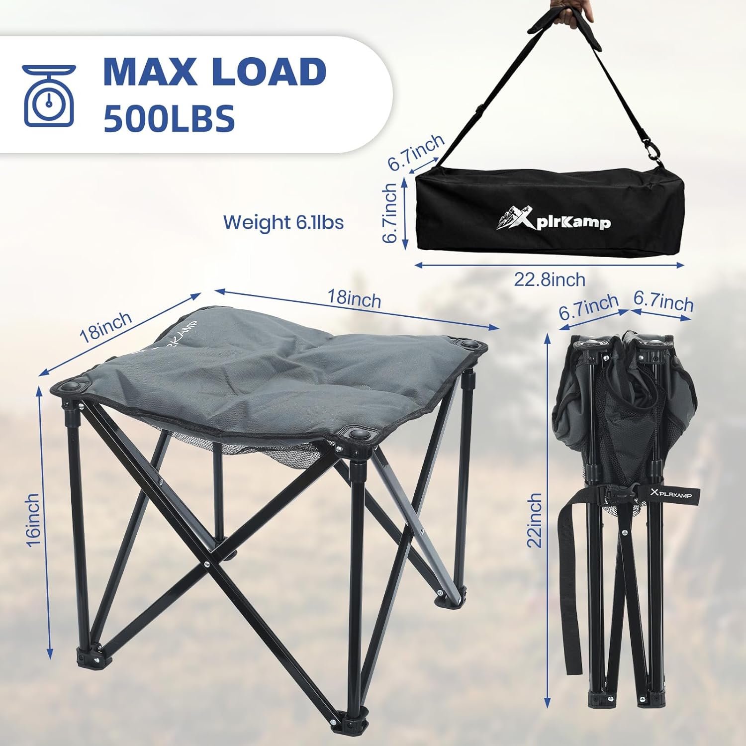 Padded Camping Stool, 18 Inch Oversized Camping Foot Rest, 500lb Outdoor Folding Camp Chair Portable Camping Ottoman for Camping Gardening w/Storage Net, Carry Bag (1, DarkGreen)