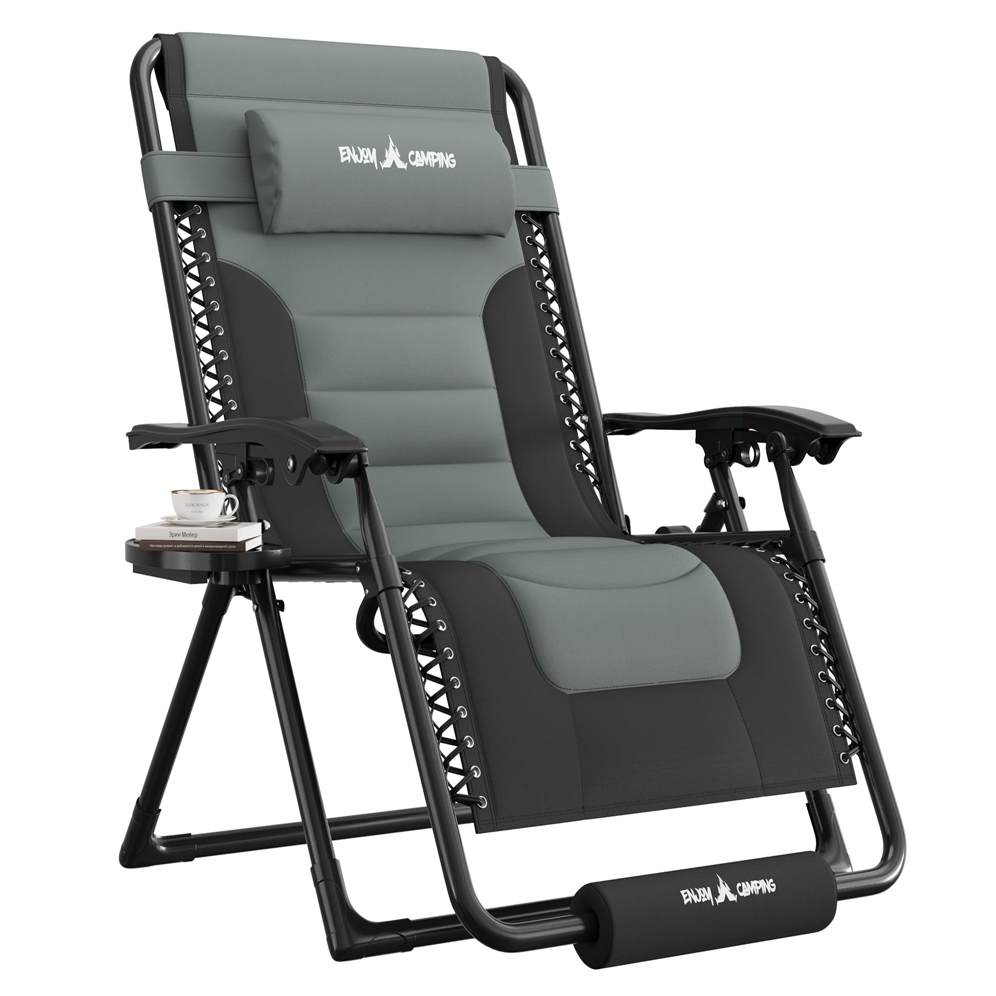 UDPATIO Zero Gravity Chair Oversized Outdoor Anti Gravity Chairs Patio Lounge Folding Adjustable Chair with Cup Holder, Foot Pad & Padded Headrest (2, Blue/Brown, 33in)