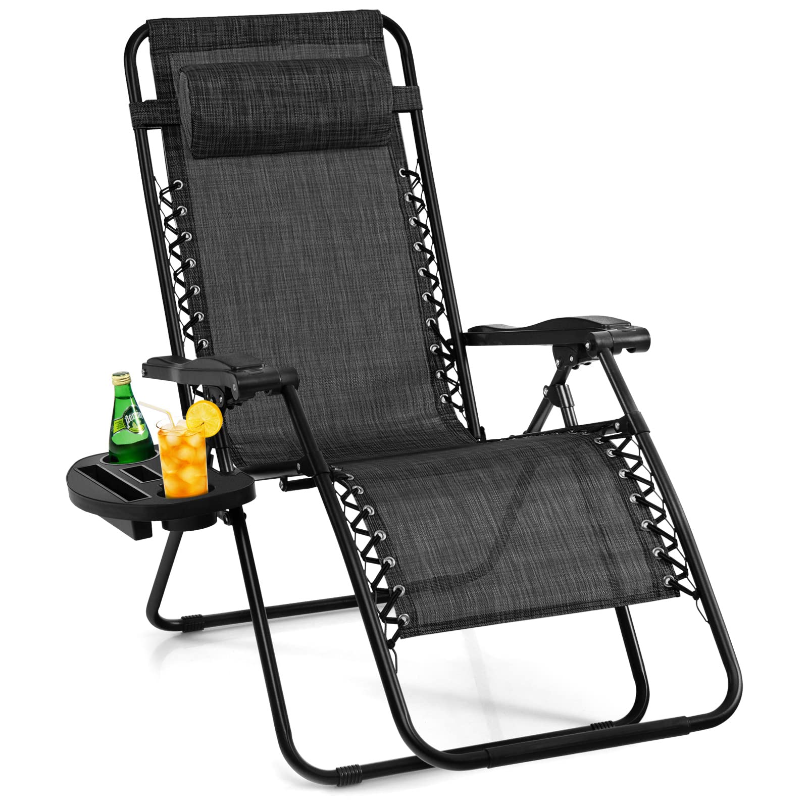 Giantex Zero Gravity Reclining Chair, Outdoor Patio Recliner with Cup Holder & Removable Pillow, Adjustable Backrest, Indoor Lounge Chair for Backyard, Garden, Poolside (Green)