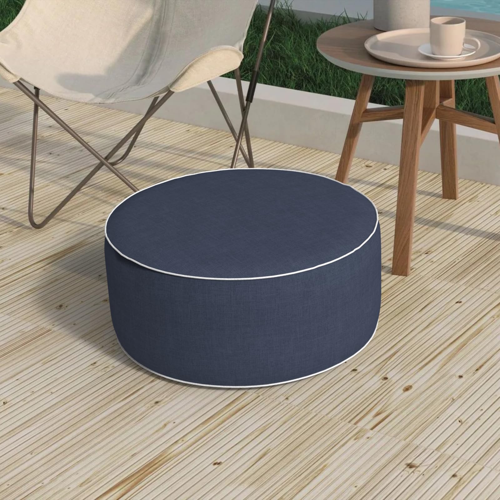 Outdoor Inflatable Stool Ottoman D31”xH14”, All Weather Portable Footrest Stool, Furniture Stool Ottomans for Home Garden Beach, Crayon Shells