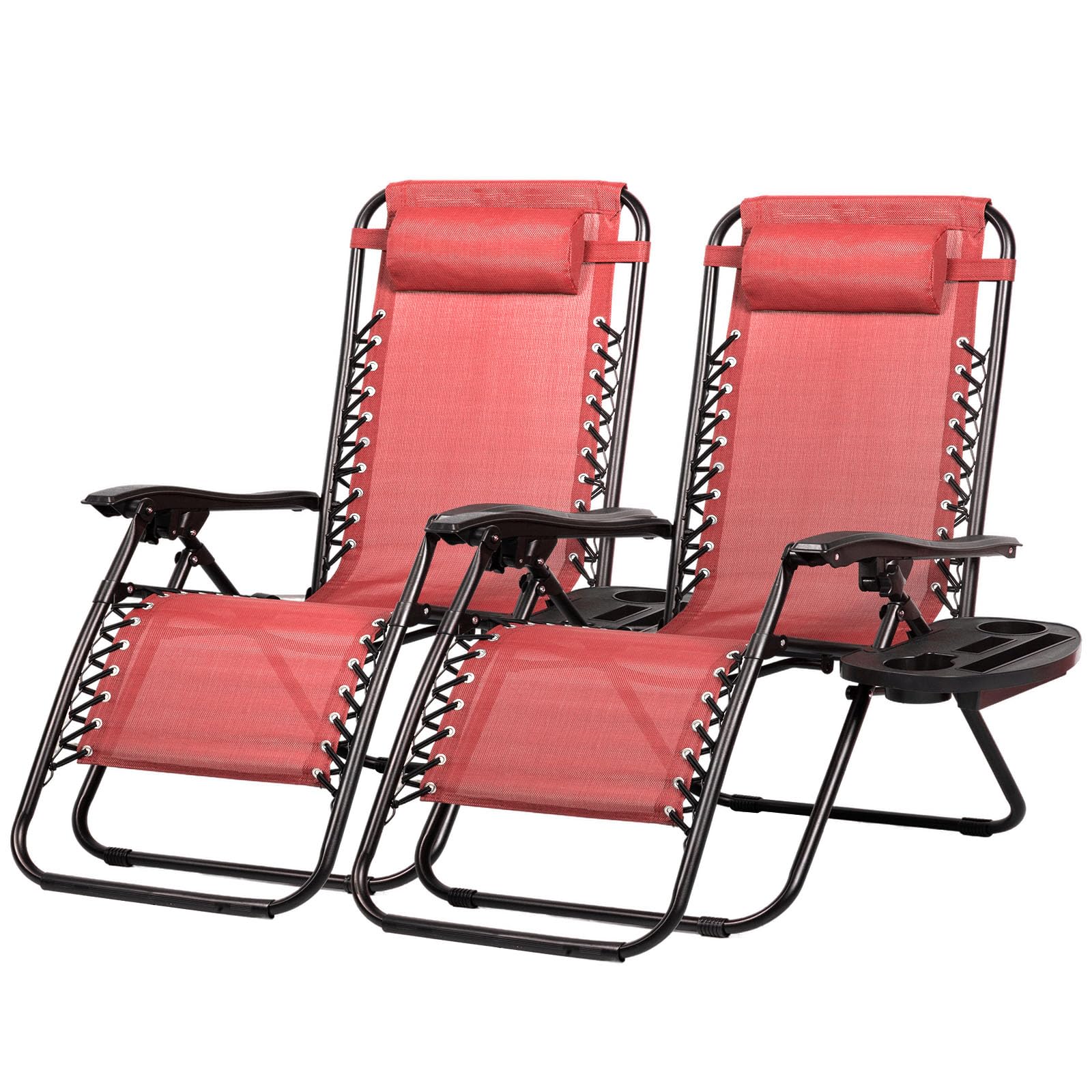 Nazhura Set of 2 Relaxing Recliners Patio Chairs Adjustable Steel Mesh Zero Gravity Lounge Chair Beach Chairs with Pillow and Cup Holder Black