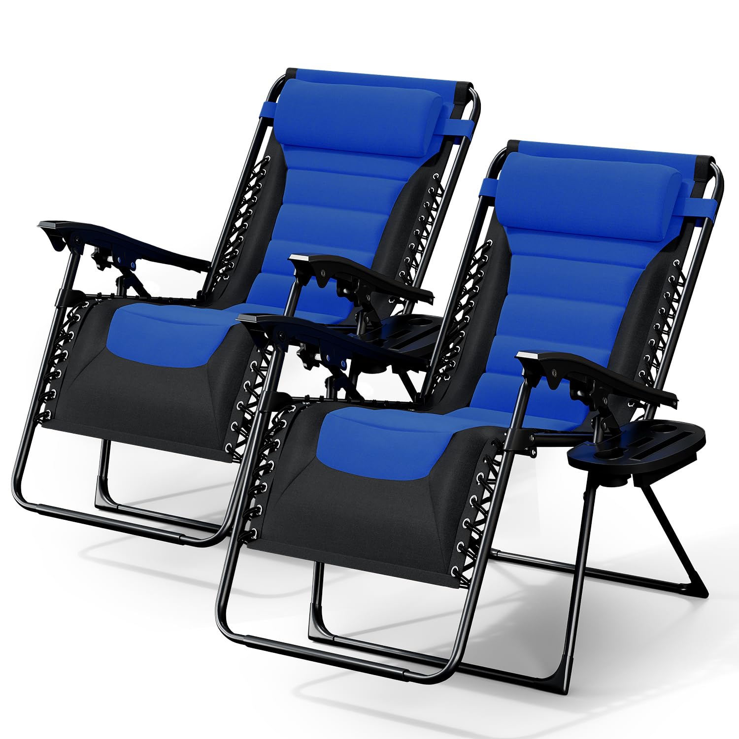 Nestl Outdoor Padded Zero Gravity Chair, Patio Lounge Chair Outdoor Recliner, Oversized Anti Gravity Lounger with Adjustable Headrest and Cup Holder, Foldable for Camping, Yard - Black/Grey