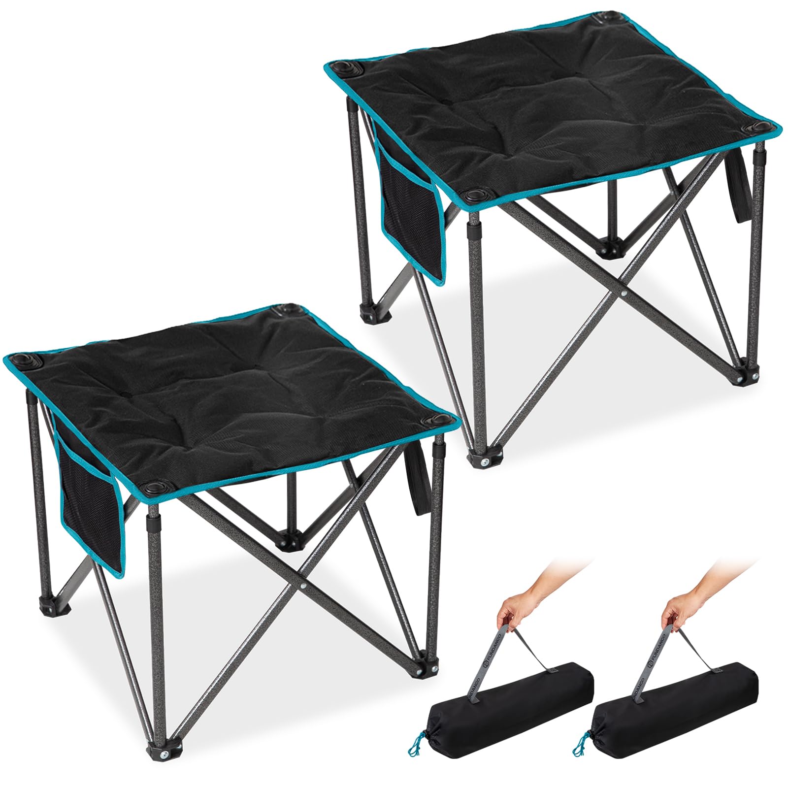 FUNDANGO Folding Camping Stool, 18.1 Inch Oversized Foot Stools 330 Lbs Heavy Duty Portable Padded Seat Anti-Slip Foots & Carry Bag for Fishing Outdoor Lawn Travel (Black)