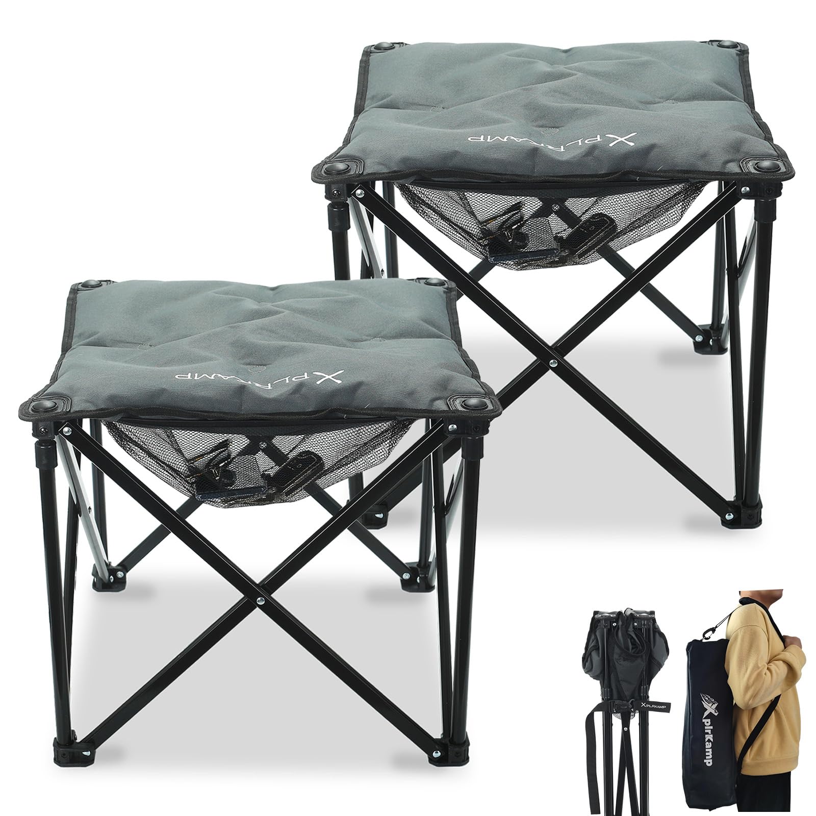 Upgraded Padded Camp Foot Rest, 18.1 Inch Oversized Camping Stool for Lawn Gardening Fishing, 500lbs Heavy Duty Camping Chairs Portable Outdoor Folding Footstool (1, Jet Black-Extra Thick)