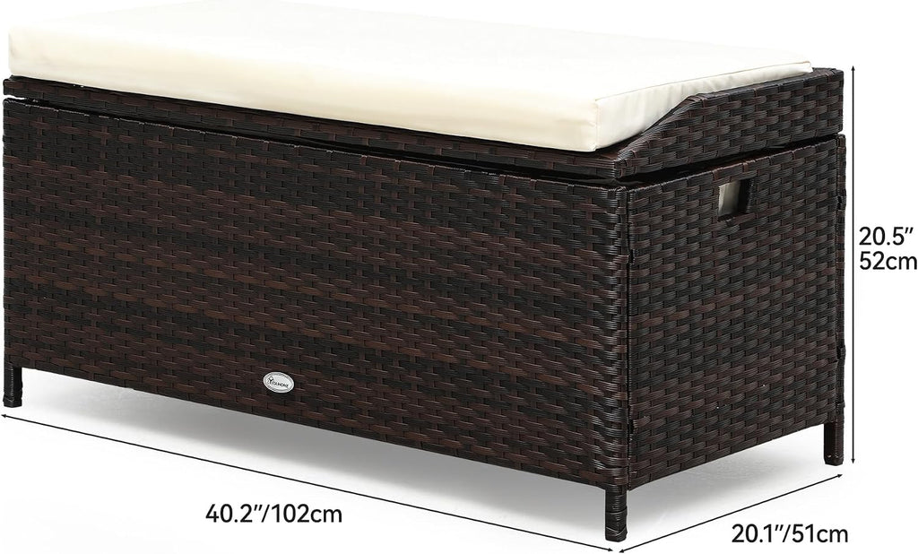 YITAHOME Outdoor Wicker Storage Bench Deck Box, Large PE Rattan Patio Storage Bench w/Covenient Handles and Soft Cushion for Patio, Yard, Lawn, Garden