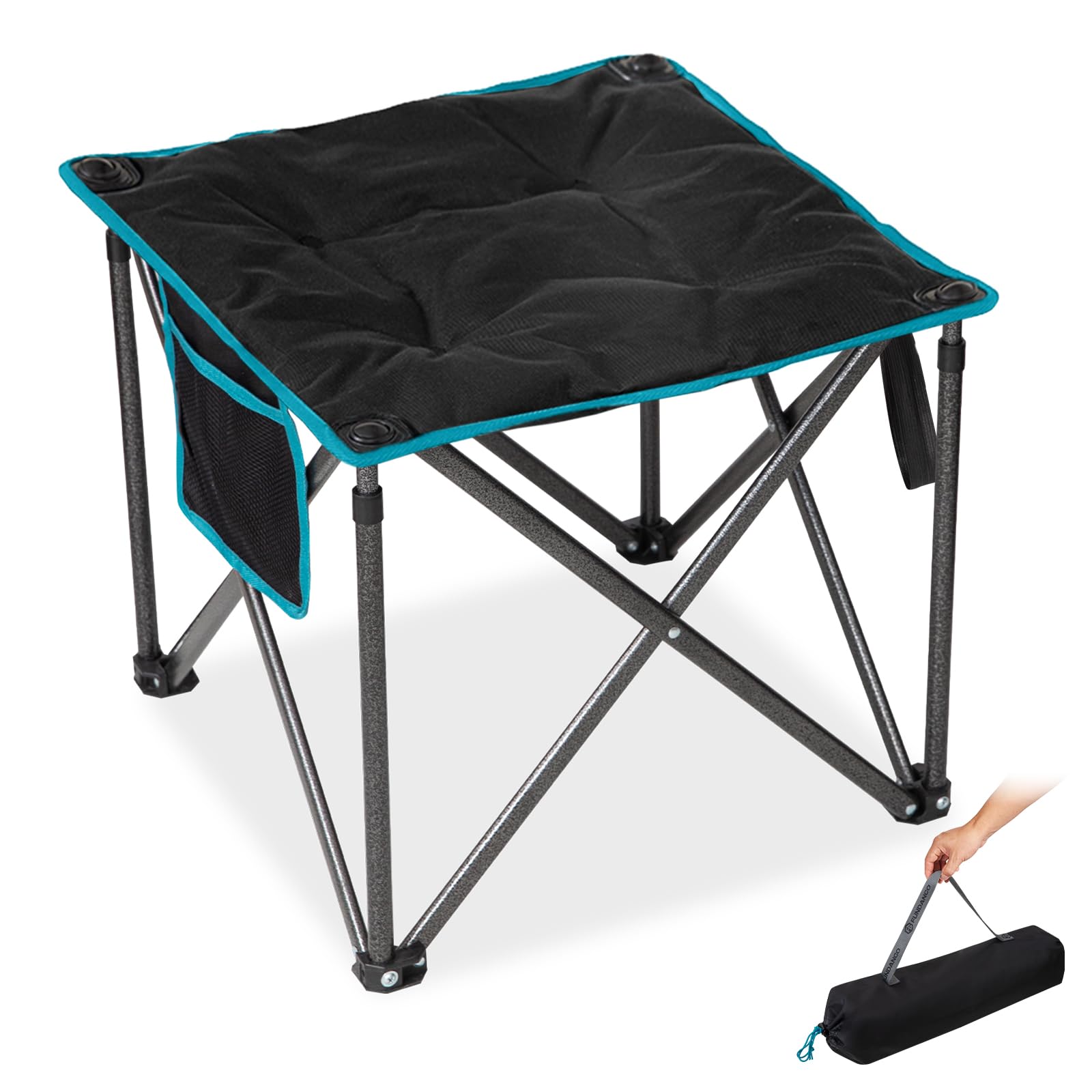 FUNDANGO Folding Camping Stool, 18.1 Inch Oversized Foot Stools 330 Lbs Heavy Duty Portable Padded Seat Anti-Slip Foots & Carry Bag for Fishing Outdoor Lawn Travel (Black)