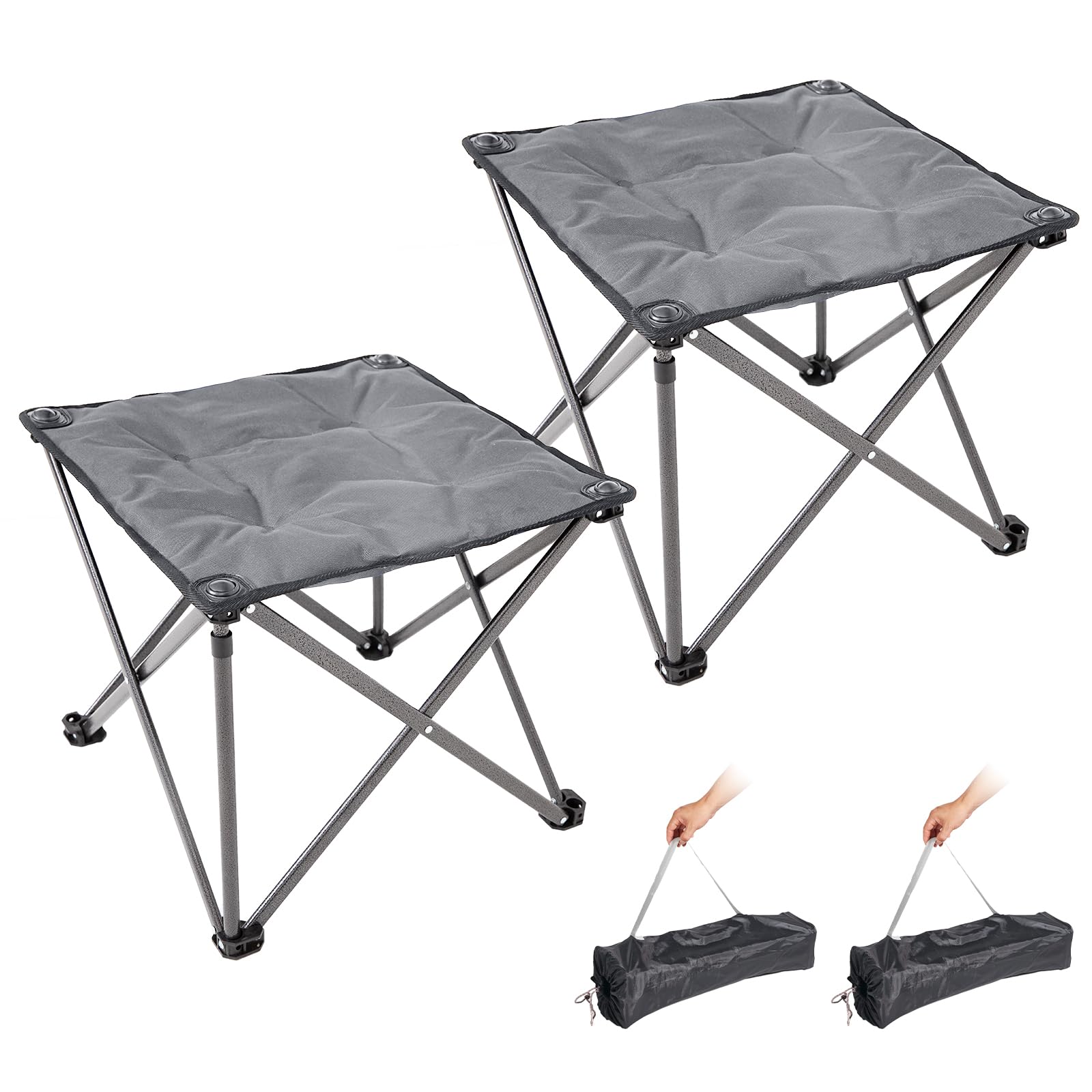 FUNDANGO Oversized Camping Stool for Adults, Thick Padded 18.1 Inch Folding Ottoman Foot Rest, 440 Lbs Heavy Duty Outdoor Camp Chairs with Anti-Slip Foots & Carry Bag for Fishing Lawn Travel (Black)