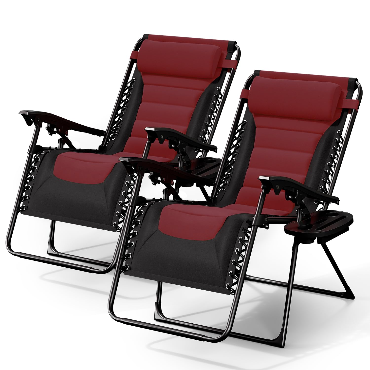 Nestl Outdoor Padded Zero Gravity Chair, Patio Lounge Chair Outdoor Recliner, Oversized Anti Gravity Lounger with Adjustable Headrest and Cup Holder, Foldable for Camping, Yard - Black/Grey