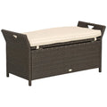 Outsunny 29 Gallon Patio Wicker Storage Bench, Outdoor PE Rattan Furniture, 2-in-1 Large Capacity Rectangle Garden Storage Box with Handles and Cushion, Dark Blue