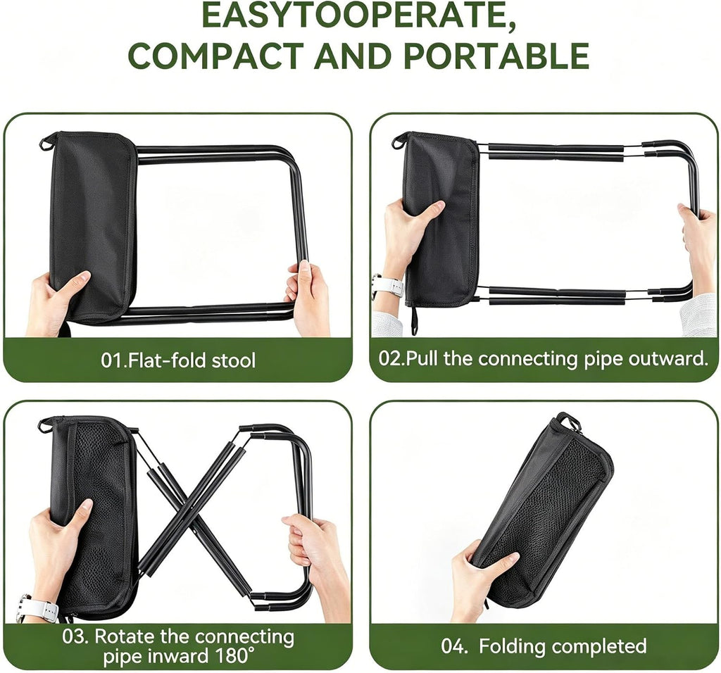 Foldable Camping Stool, Heavy Duty Thickened Collapsible Portable Pocket Chair, Compact Pocket Size Travel Seat for Hiking, Fishing, Picnic and Outdoor Activities (L15*W12*H16in)