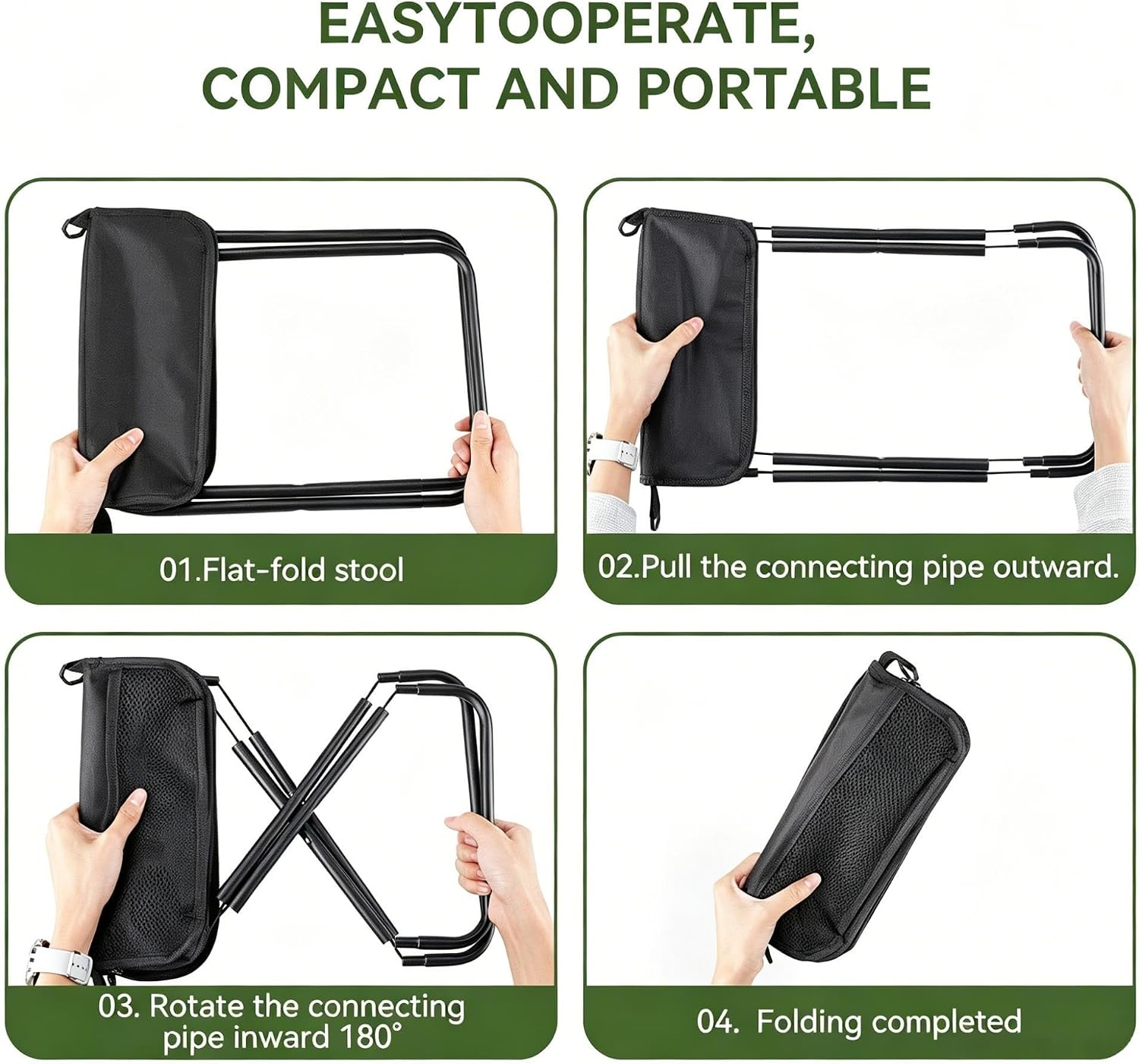 Foldable Camping Stool, Heavy Duty Thickened Collapsible Portable Pocket Chair, Compact Pocket Size Travel Seat for Hiking, Fishing, Picnic and Outdoor Activities (L15*W12*H16in)