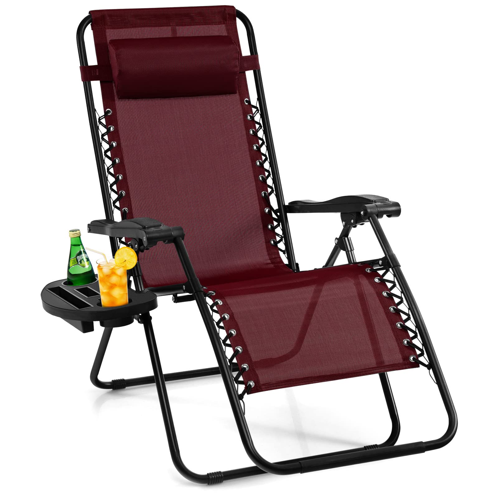 Giantex Zero Gravity Reclining Chair, Outdoor Patio Recliner with Cup Holder & Removable Pillow, Adjustable Backrest, Indoor Lounge Chair for Backyard, Garden, Poolside (Green)