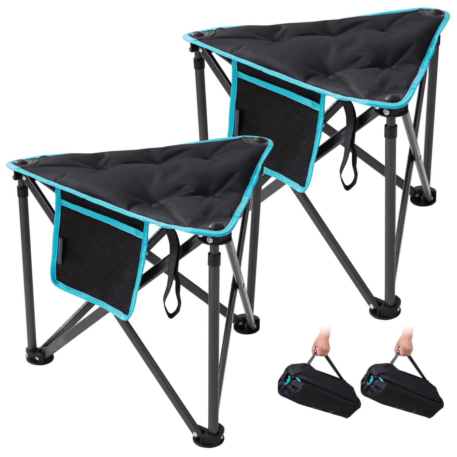 FUNDANGO Folding Camping Stool, 18.1 Inch Oversized Foot Stools 330 Lbs Heavy Duty Portable Padded Seat Anti-Slip Foots & Carry Bag for Fishing Outdoor Lawn Travel (Black)
