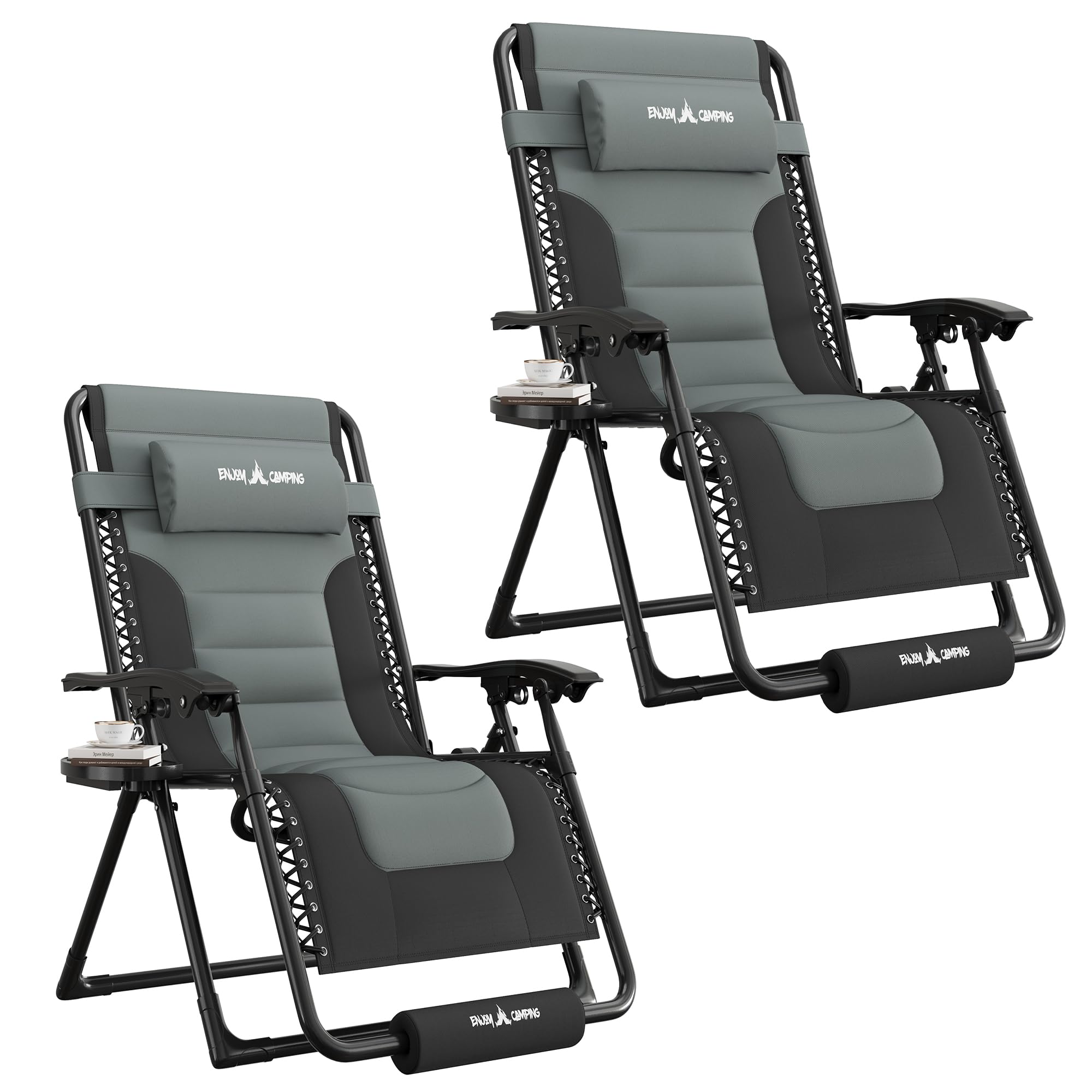 UDPATIO Zero Gravity Chair Oversized Outdoor Anti Gravity Chairs Patio Lounge Folding Adjustable Chair with Cup Holder, Foot Pad & Padded Headrest (2, Blue/Brown, 33in)