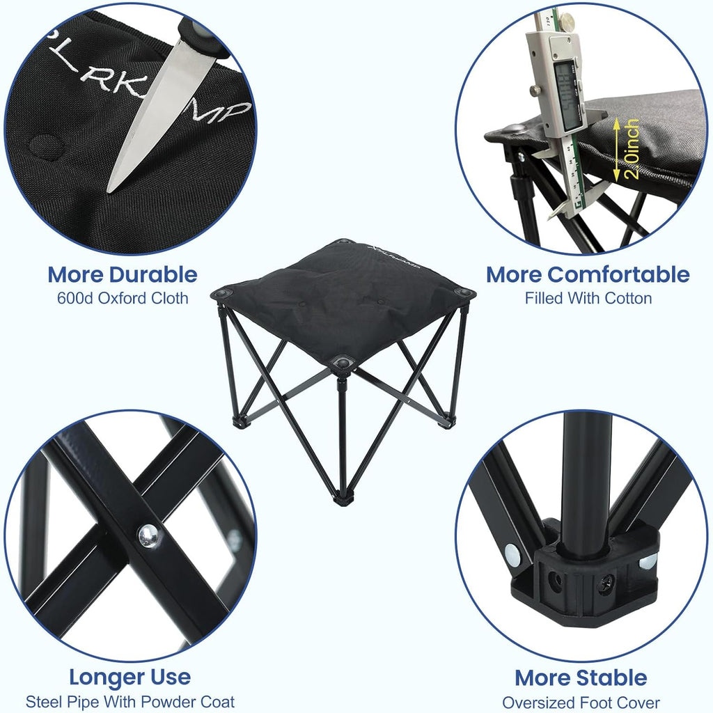 Upgraded Padded Camp Foot Rest, 18.1 Inch Oversized Camping Stool for Lawn Gardening Fishing, 500lbs Heavy Duty Camping Chairs Portable Outdoor Folding Footstool (1, Jet Black-Extra Thick)